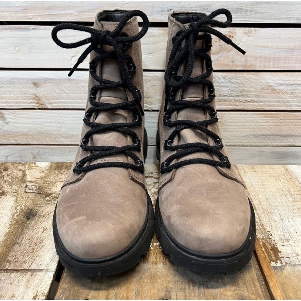 Sorel Taupe Leather Lennox Waterproof Combat Lug Sole Boots 10.5 - Picture 3 of 9